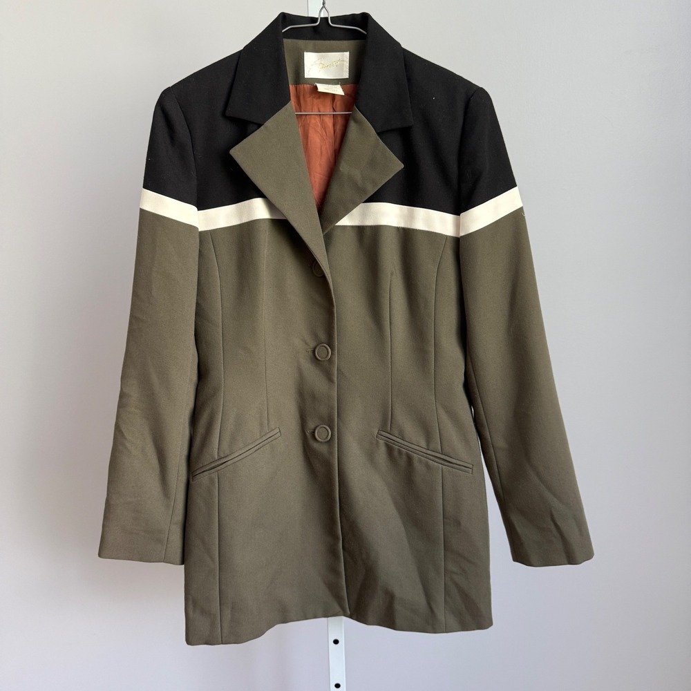 Vintage Albert Nipon Colorblock Blazer - Black, Olive Green, Cream Jacket